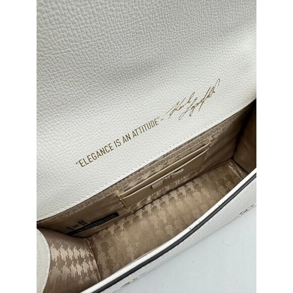 KARL LAGERFELD Simone leather flap top handle small satchel (no long strap)WHITE - Picture 10 of 12